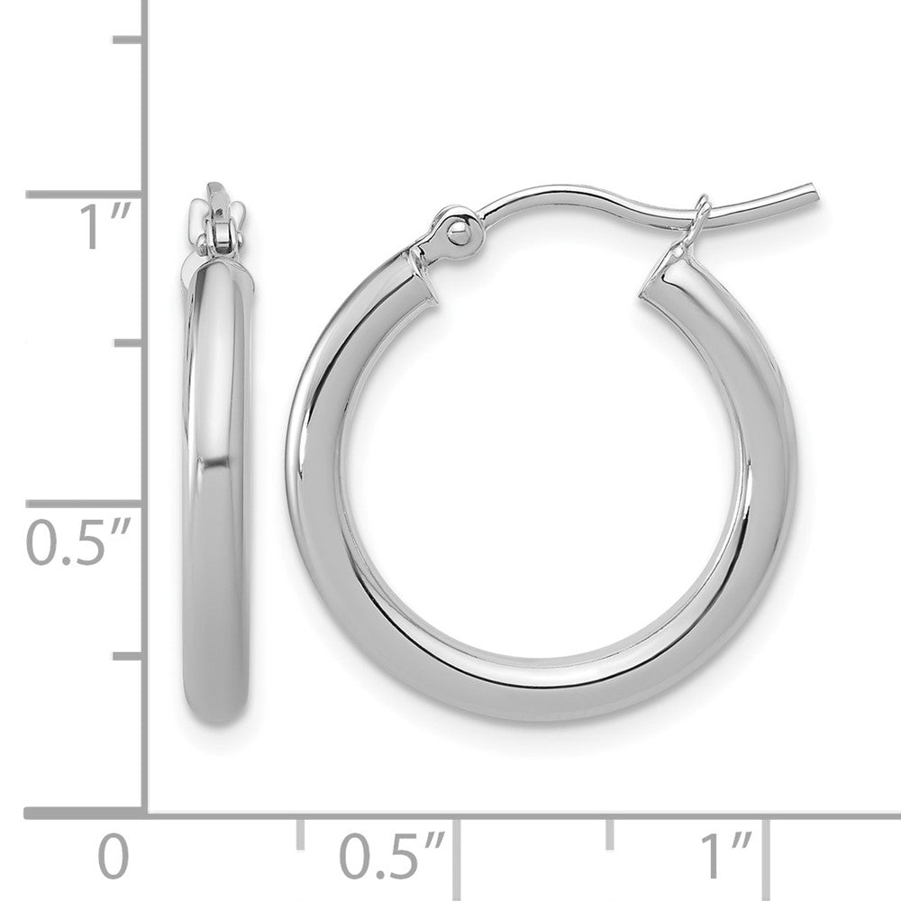 14K White Gold Polished 2.5mm Lightweight Tube Hoop Earrings