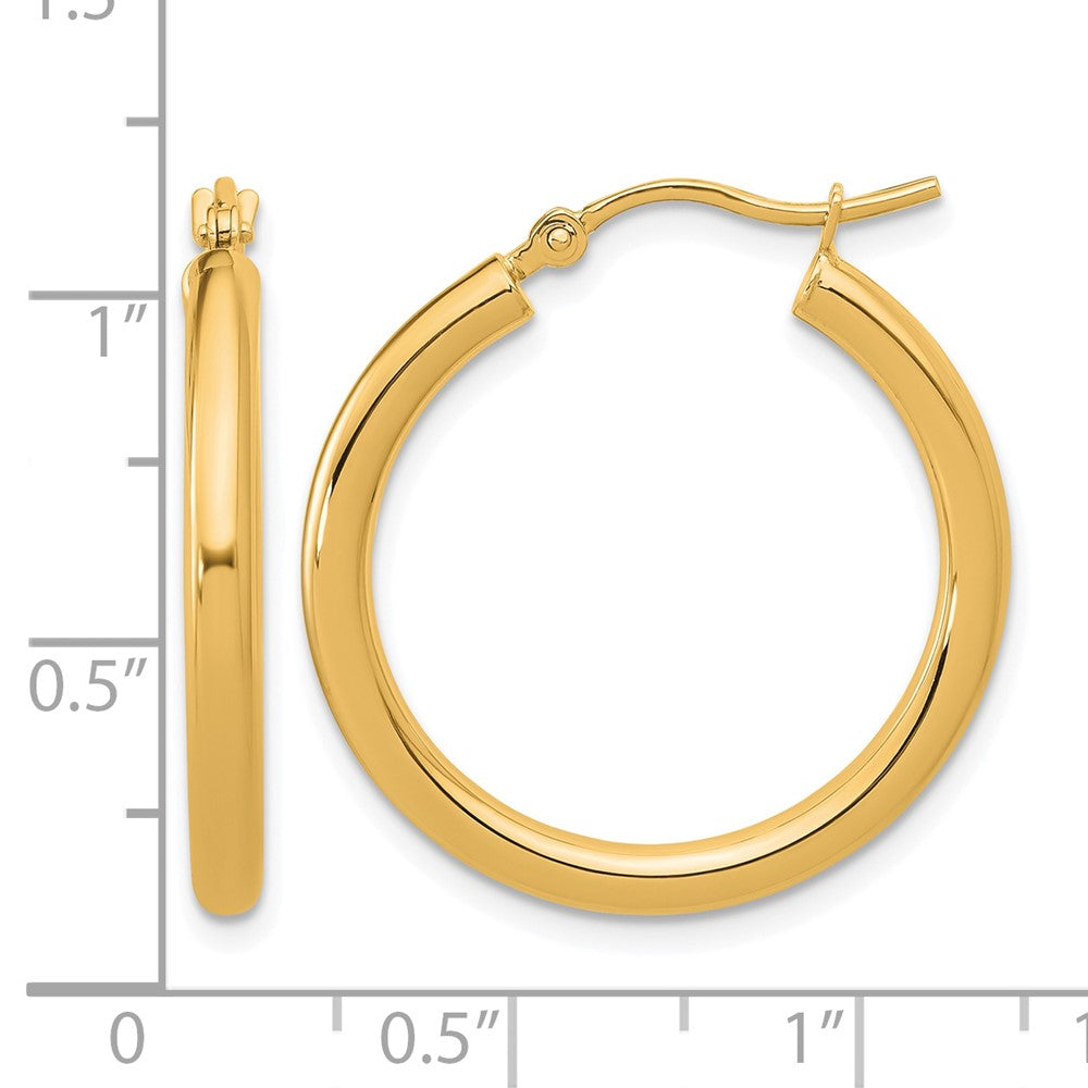 14K Yellow Gold Polished 2.5mm Lightweight Tube Hoop Earrings