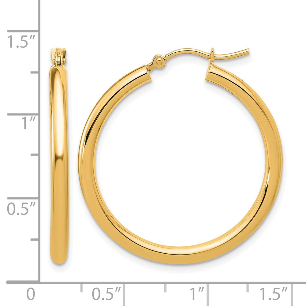 14K Yellow Gold Polished 2.5mm Lightweight Tube Hoop Earrings