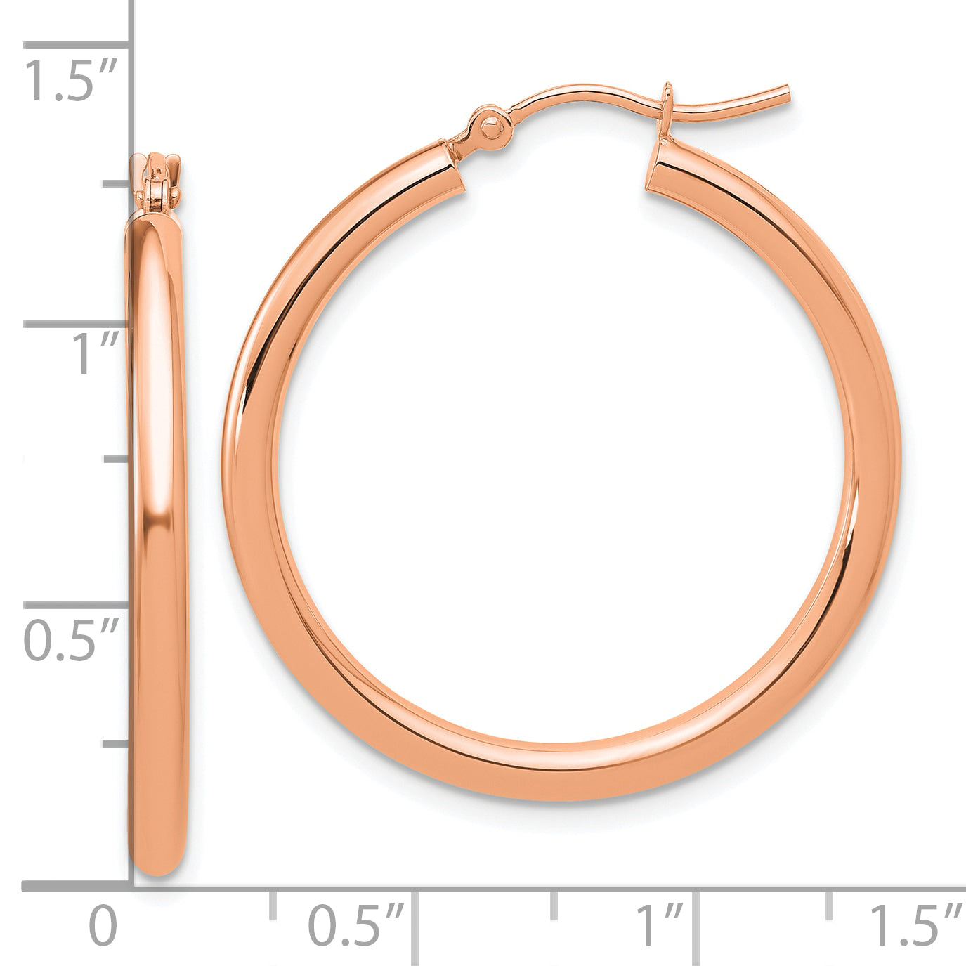 14K Rose Gold Polished 2.5mm Lightweight Tube Hoop Earrings