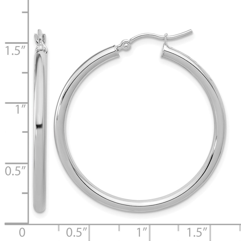 14K White Gold Polished 2.5mm Lightweight Tube Hoop Earrings