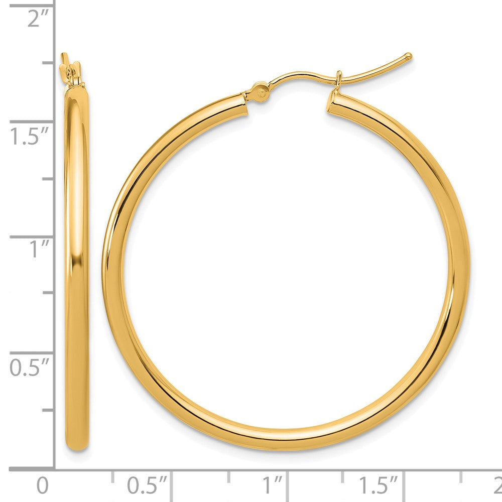 14K Yellow Gold Polished 2.5mm Lightweight Tube Hoop Earrings