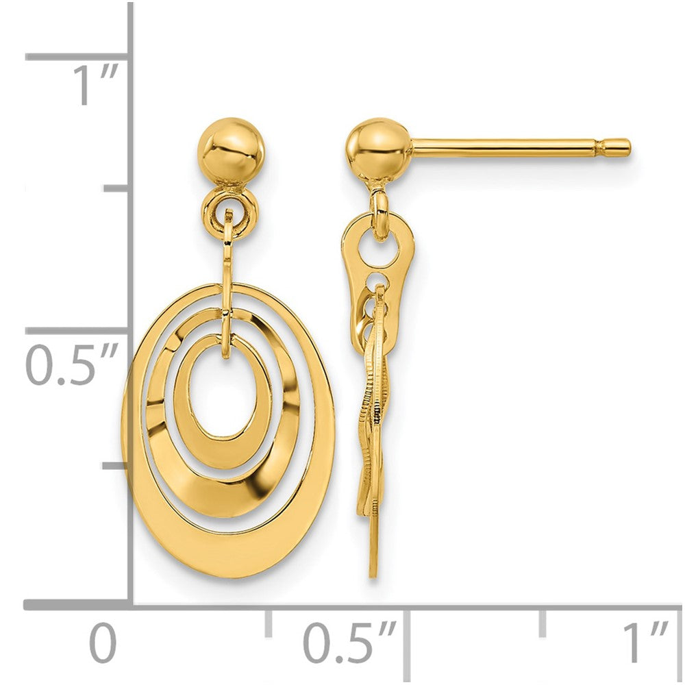 14K Yellow Gold Polished Ovals Post Dangle Earrings