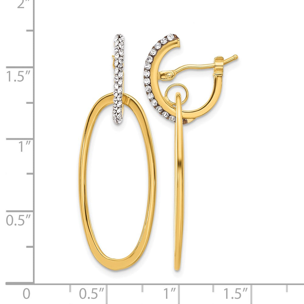 14K Yellow Gold Polished Crystal Oval Hoop Earrings