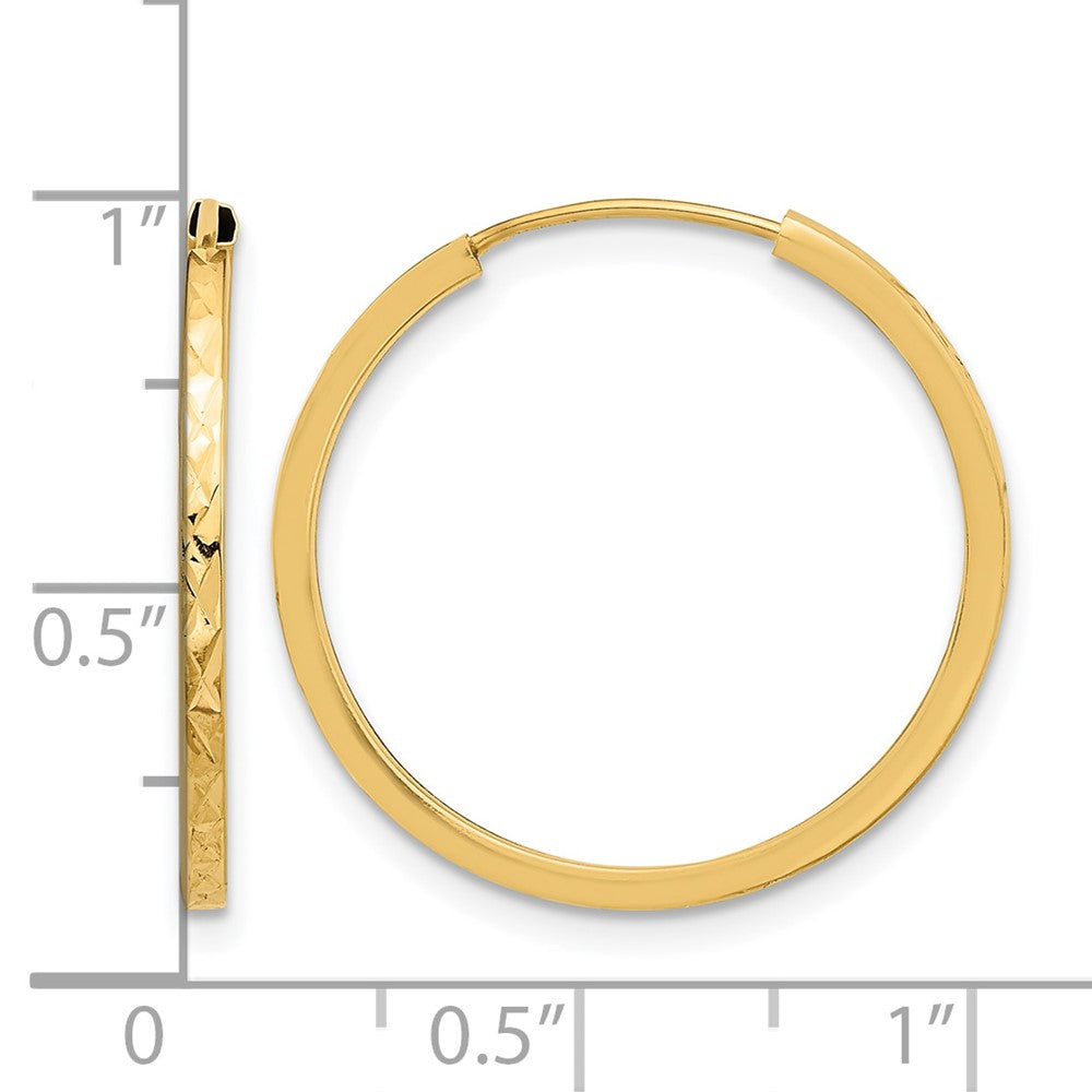 14K Yellow Gold Diamond Cut Endless Hoop Earrings