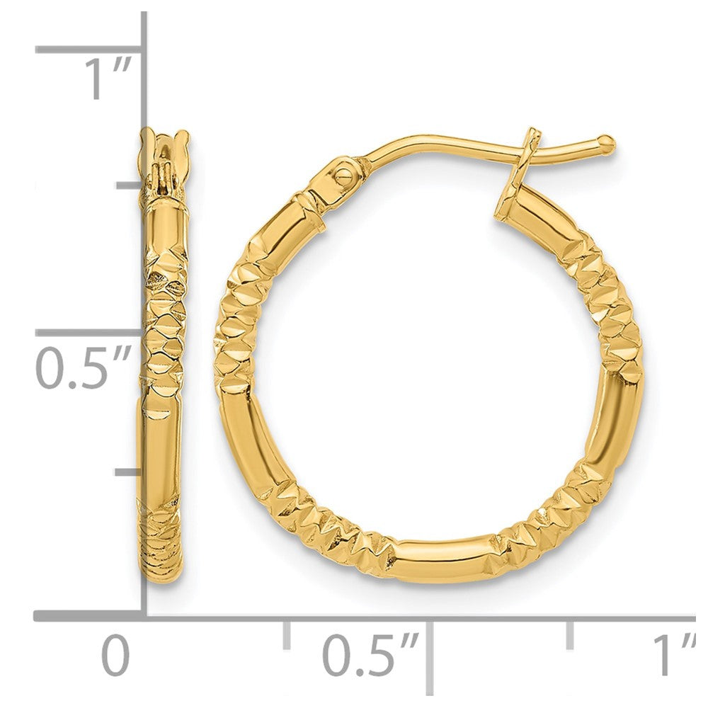 14K Yellow Gold Polished And Textured Hoop Earrings