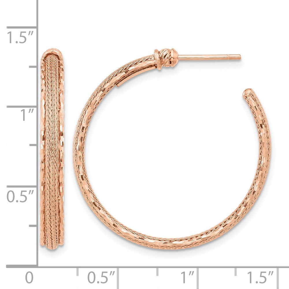 14K Rose Gold Diamond Cut And Textured Post Hoop Earrings