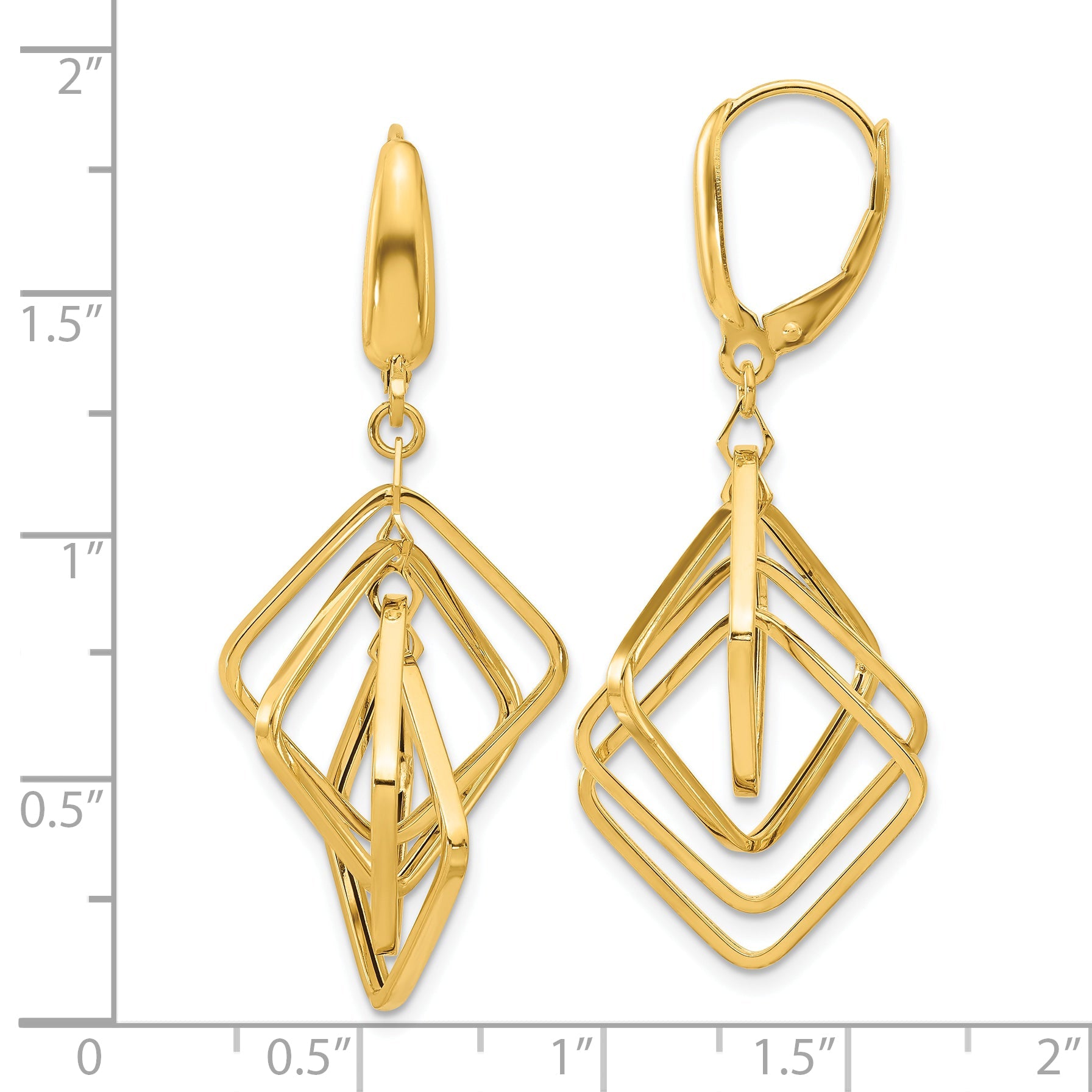 14K Yellow Gold Polished Squares Dangle Earrings
