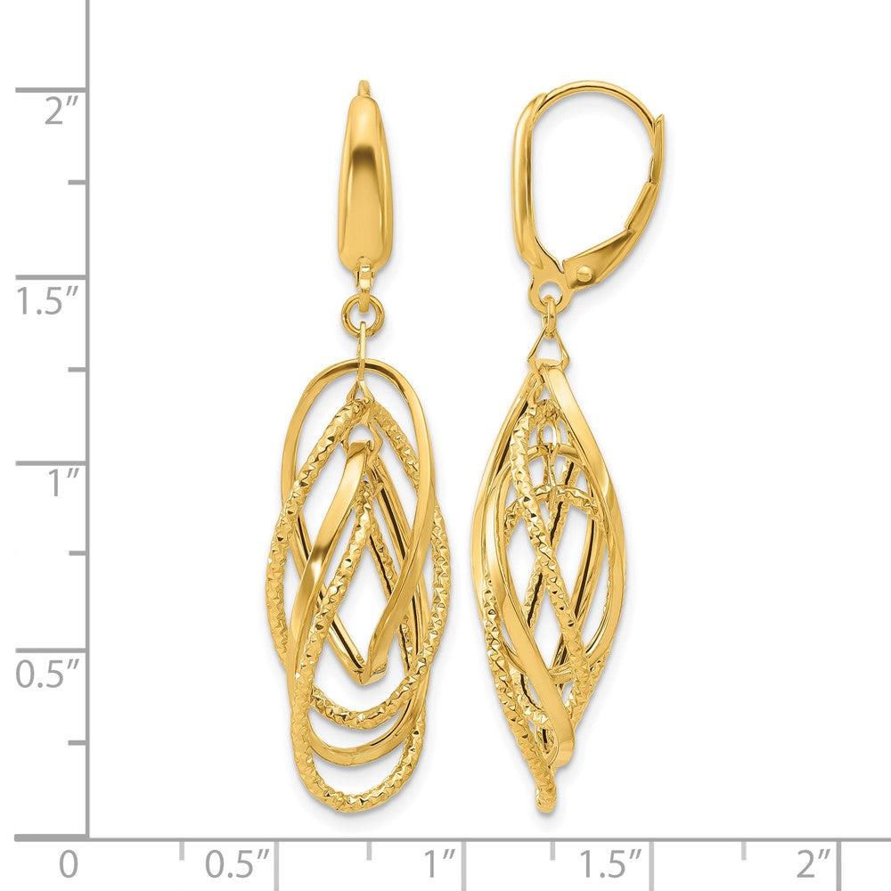 14K Yellow Gold Polished And Textured Ovals Dangle Earrings