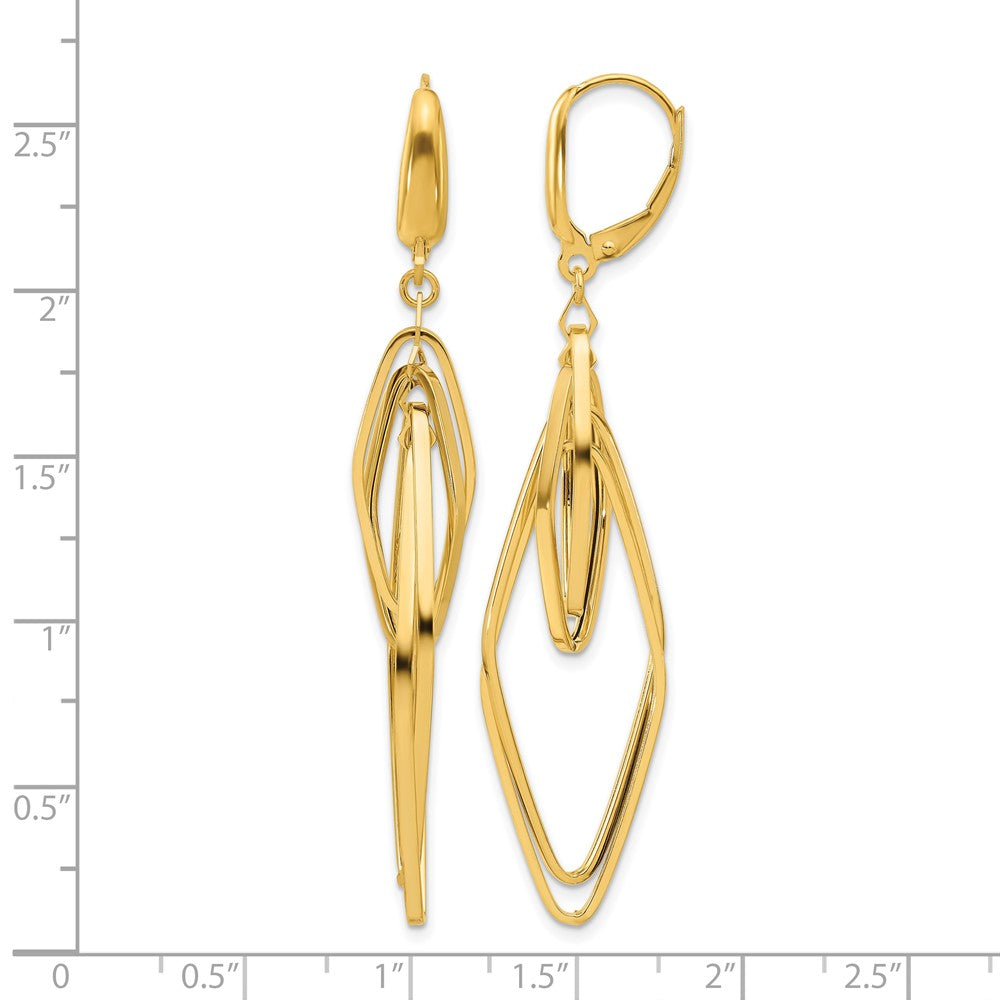 14K Yellow Gold Polished Diamond Shaped Dangle Earrings