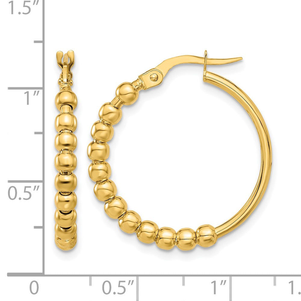 14K Yellow Gold Polished Beaded Hoop Earrings