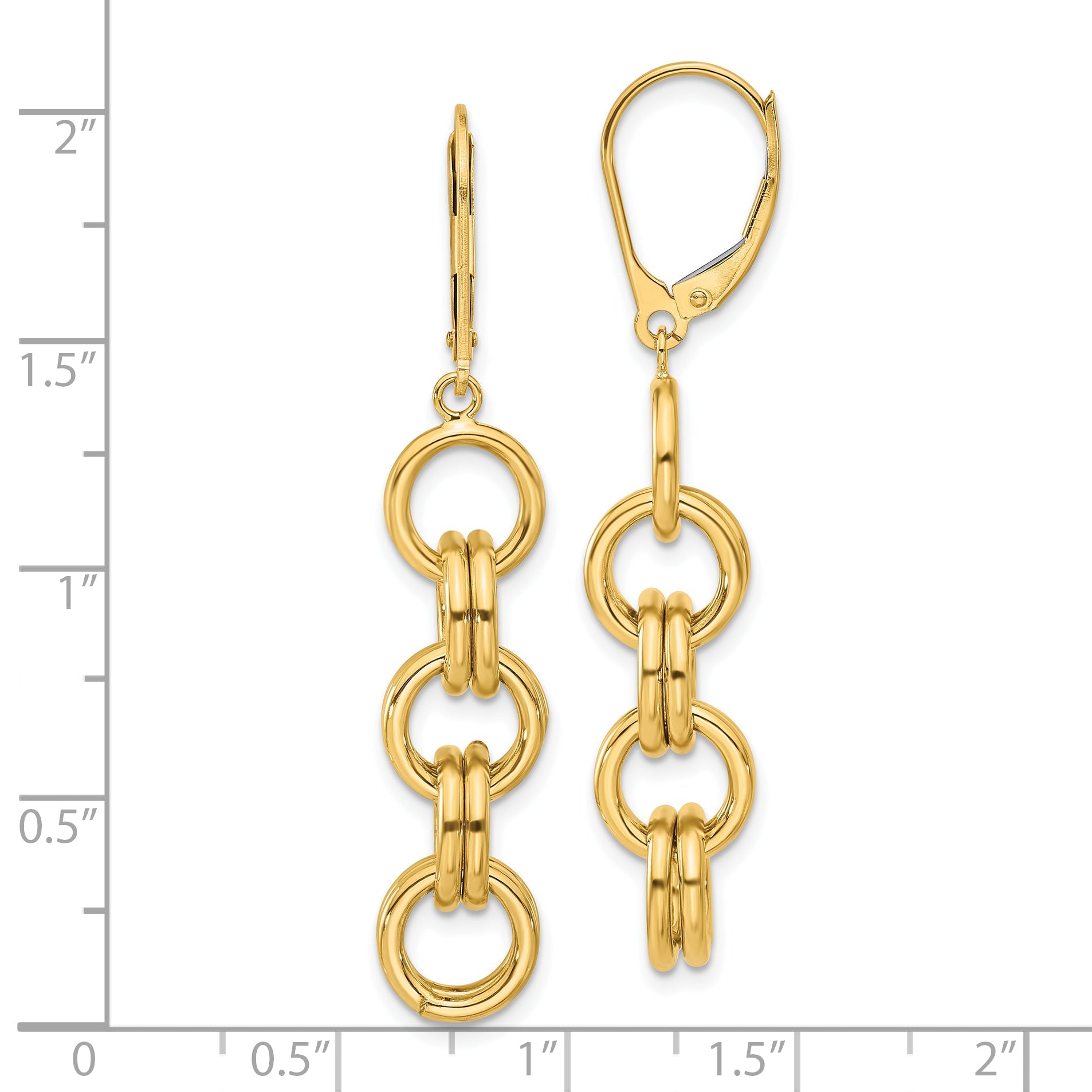 14K Yellow Gold Polished Circle Links Dangle Earrings