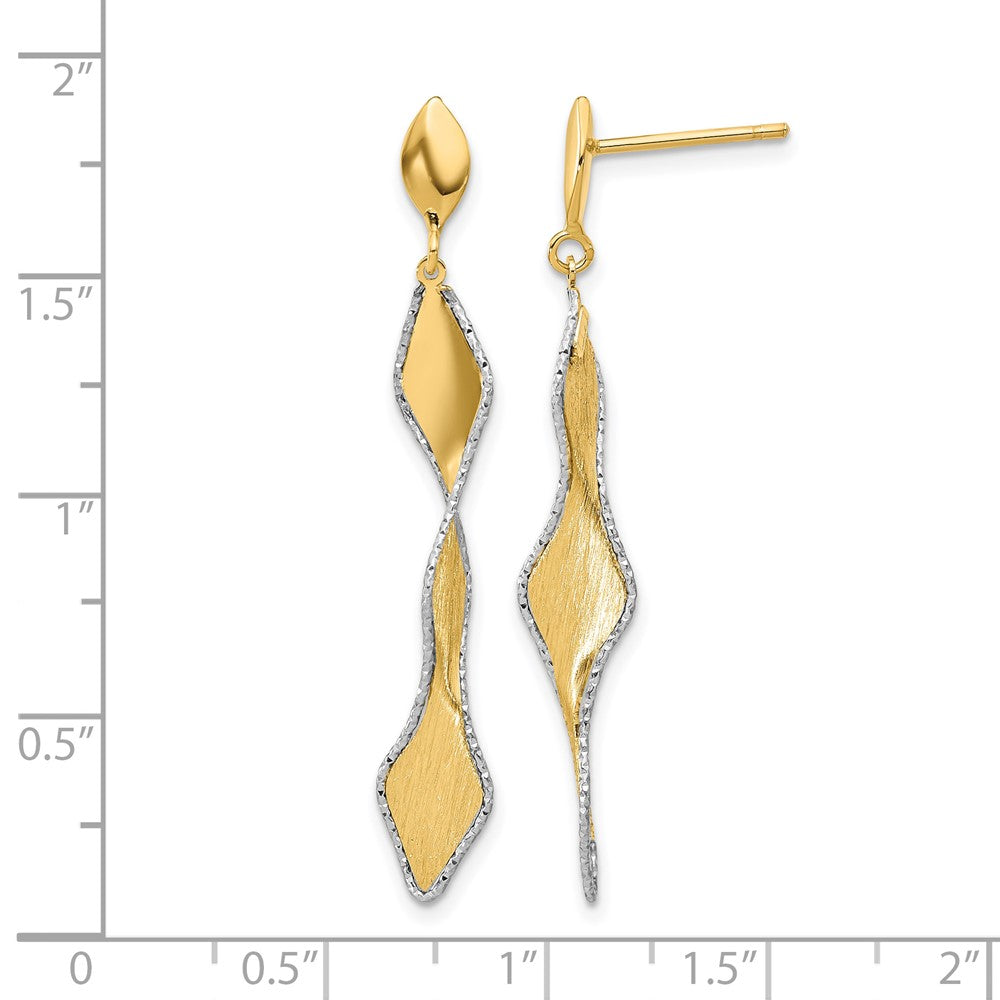 14K Yellow & Rhodium And White Polished Satin Post Dangle Earrings