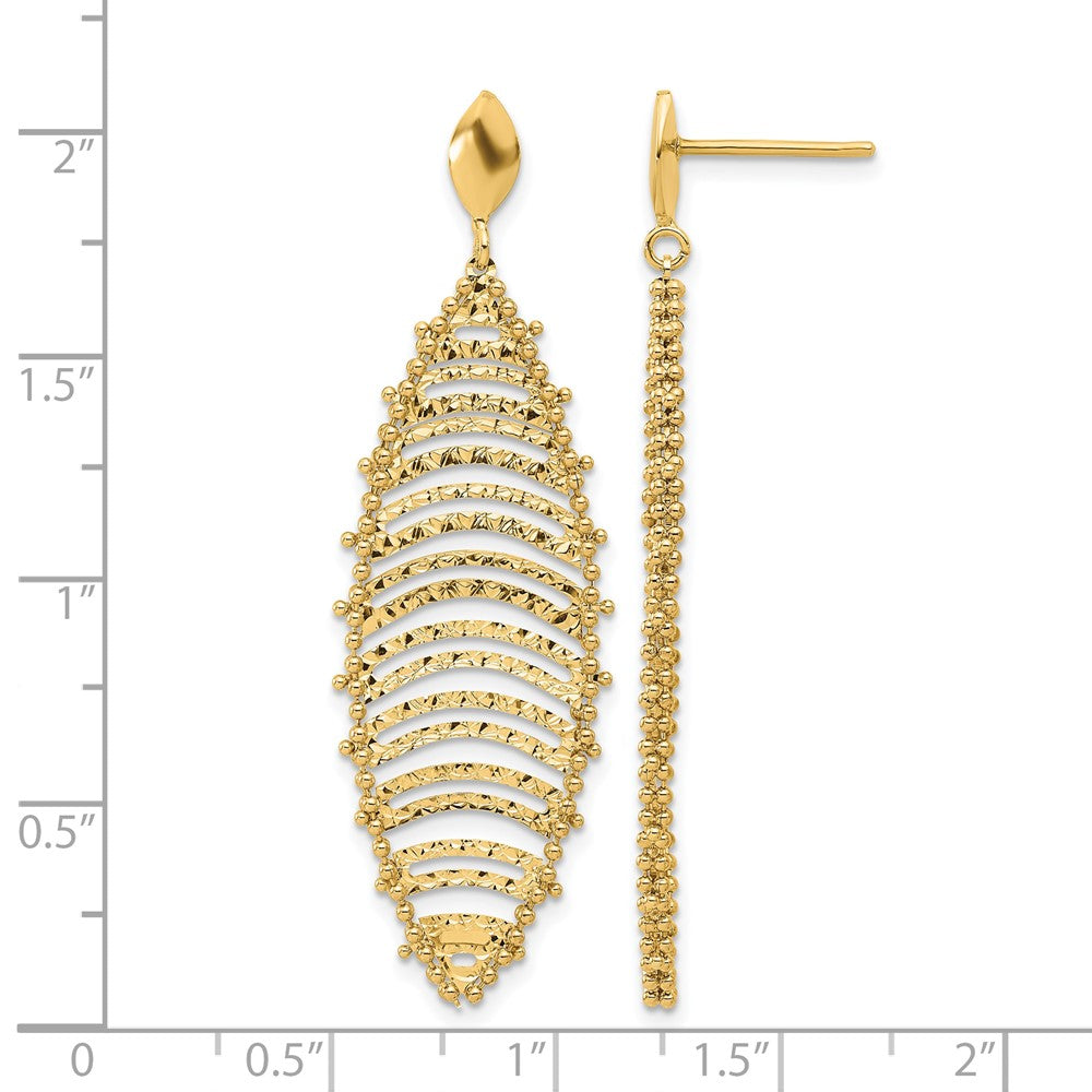 14K Yellow Gold Polished And Textured Post Dangle Earrings