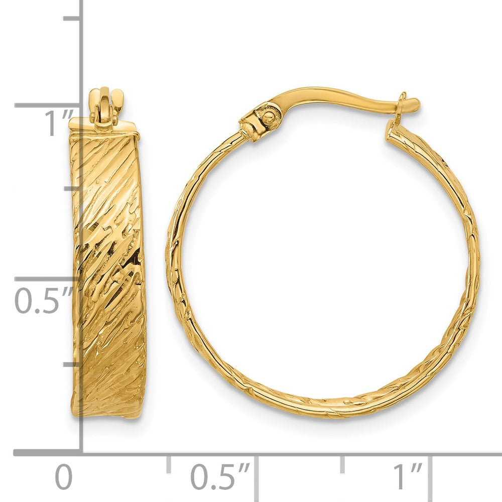 14K Yellow Gold Polished And Textured Round Hoop Earrings