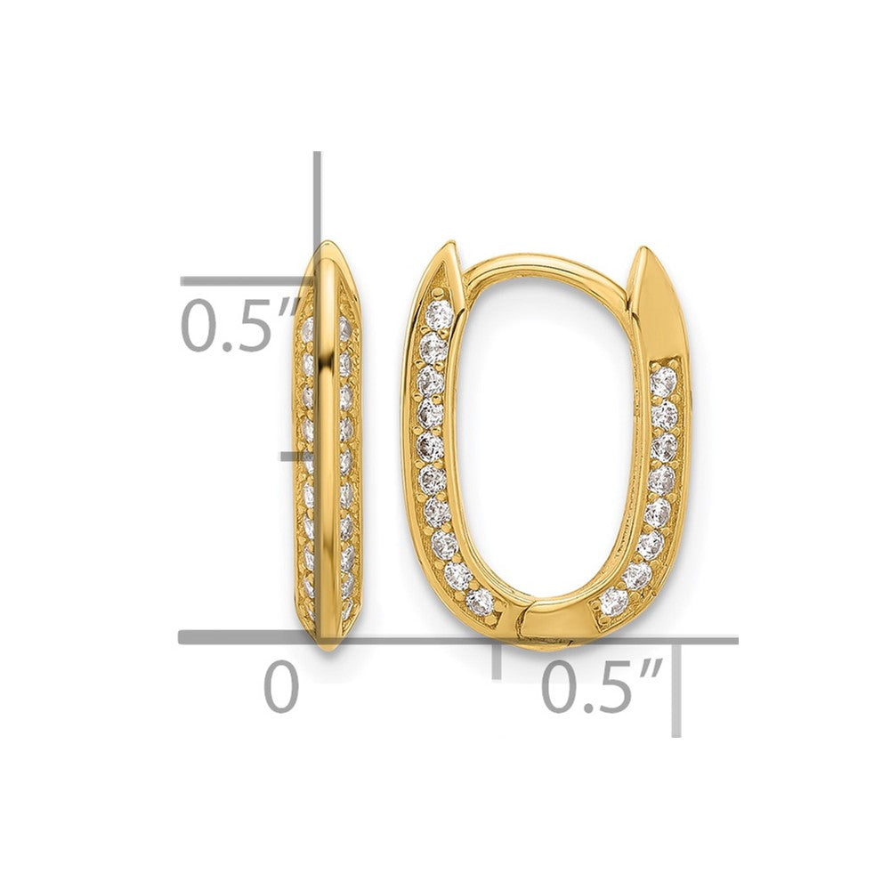 14K Yellow Gold Polished Cz Hinged Hoop Earrings
