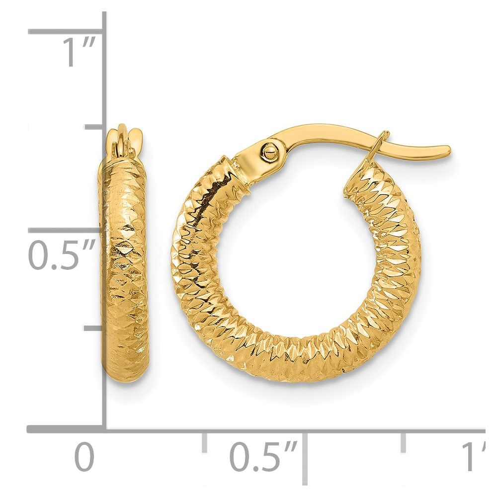 14K Yellow Gold Polished And Diamond Cut Hoop Earrings
