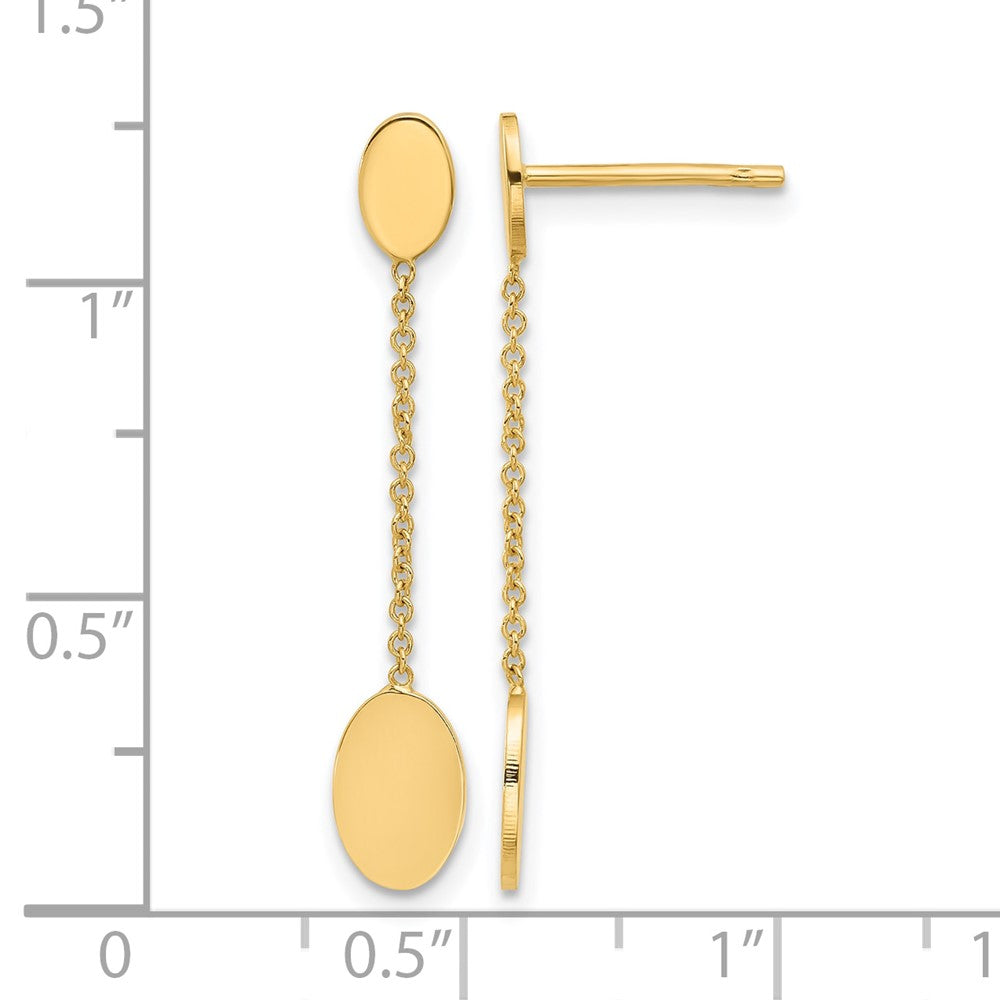 14K Yellow Gold Polished Oval Discs Dangle Post Earrings