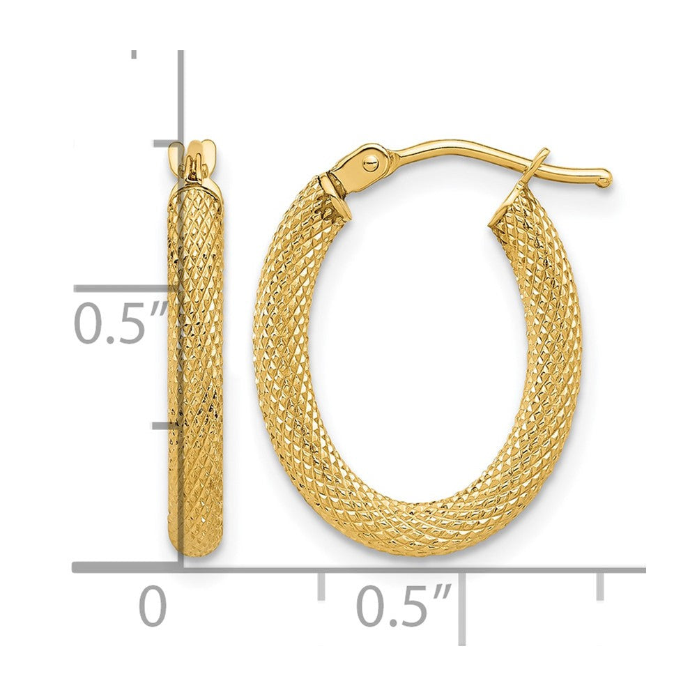 14K Yellow Gold Polished And Textured Oval Hoop Earrings