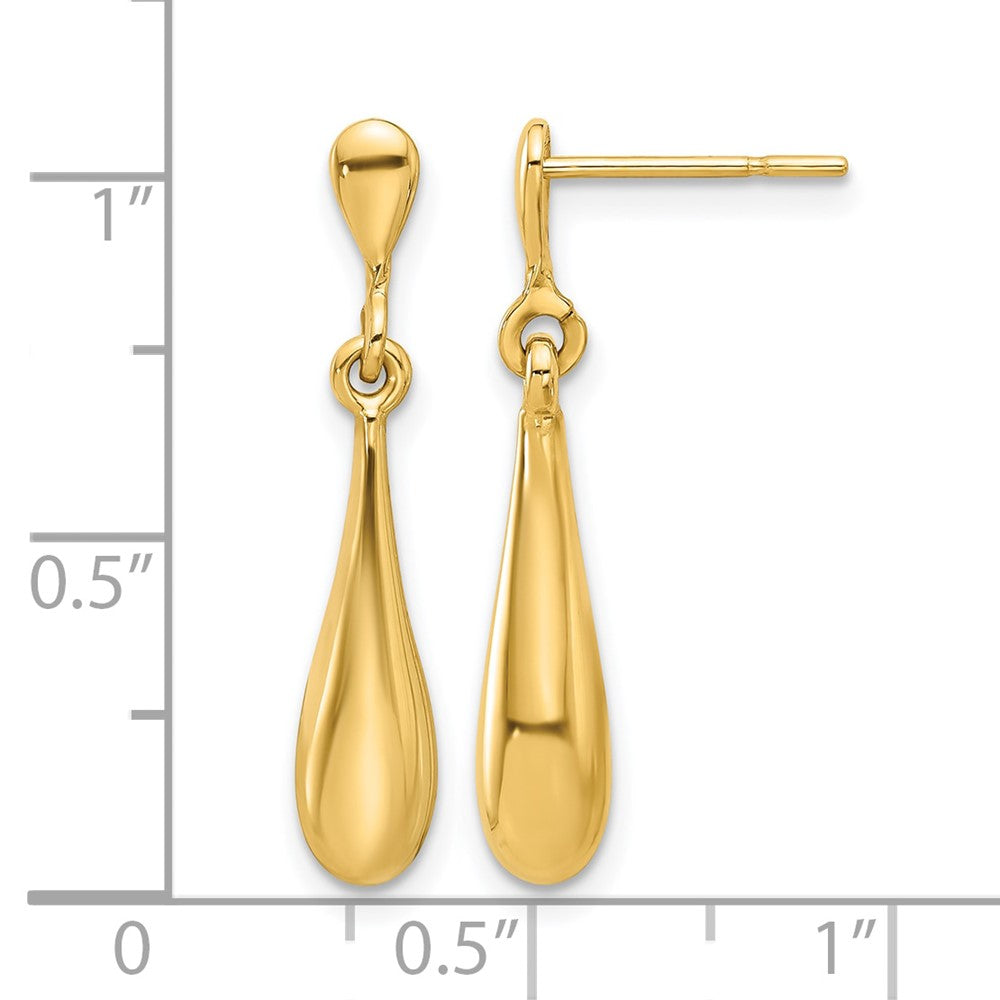 14K Yellow Gold Polished Teardrop Post Dangle Earrings