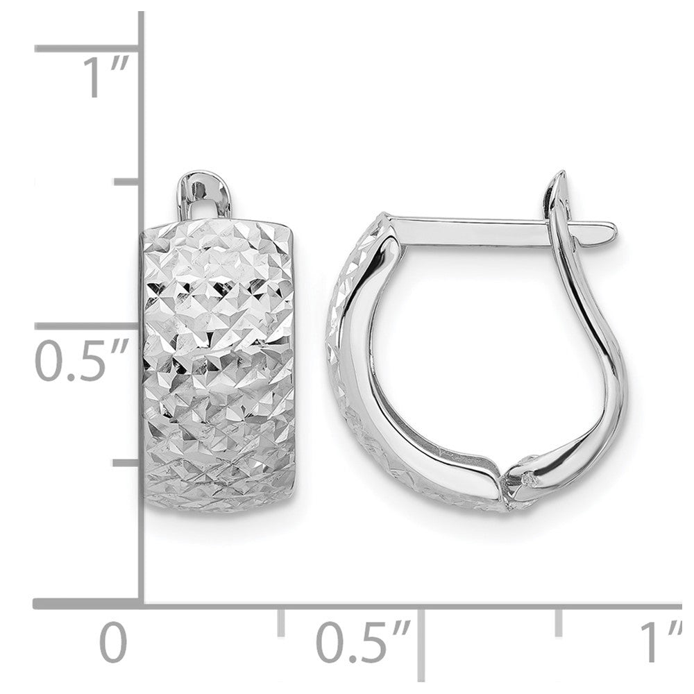 14K White Gold Polished And Diamond Cut Omega Back Earrings
