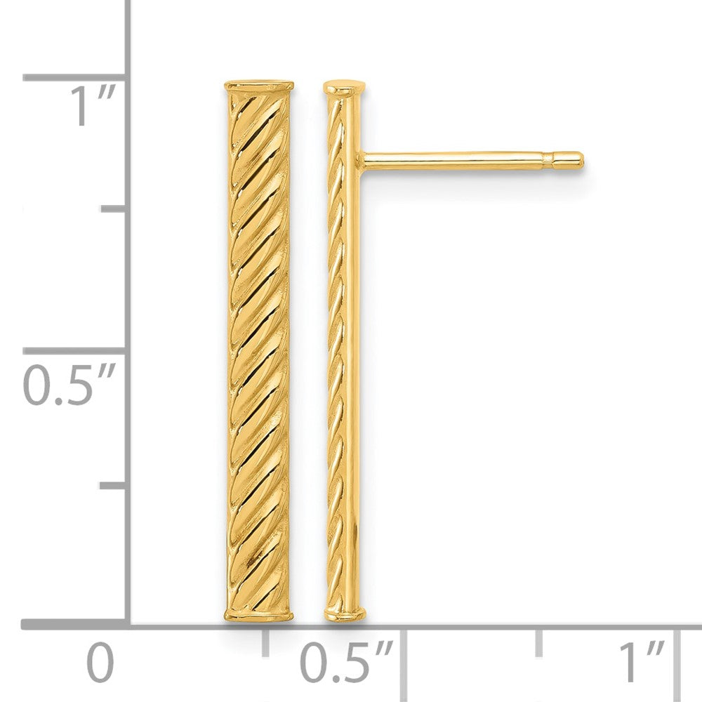 14K Yellow Gold Polished And Textured Bar Post Earrings