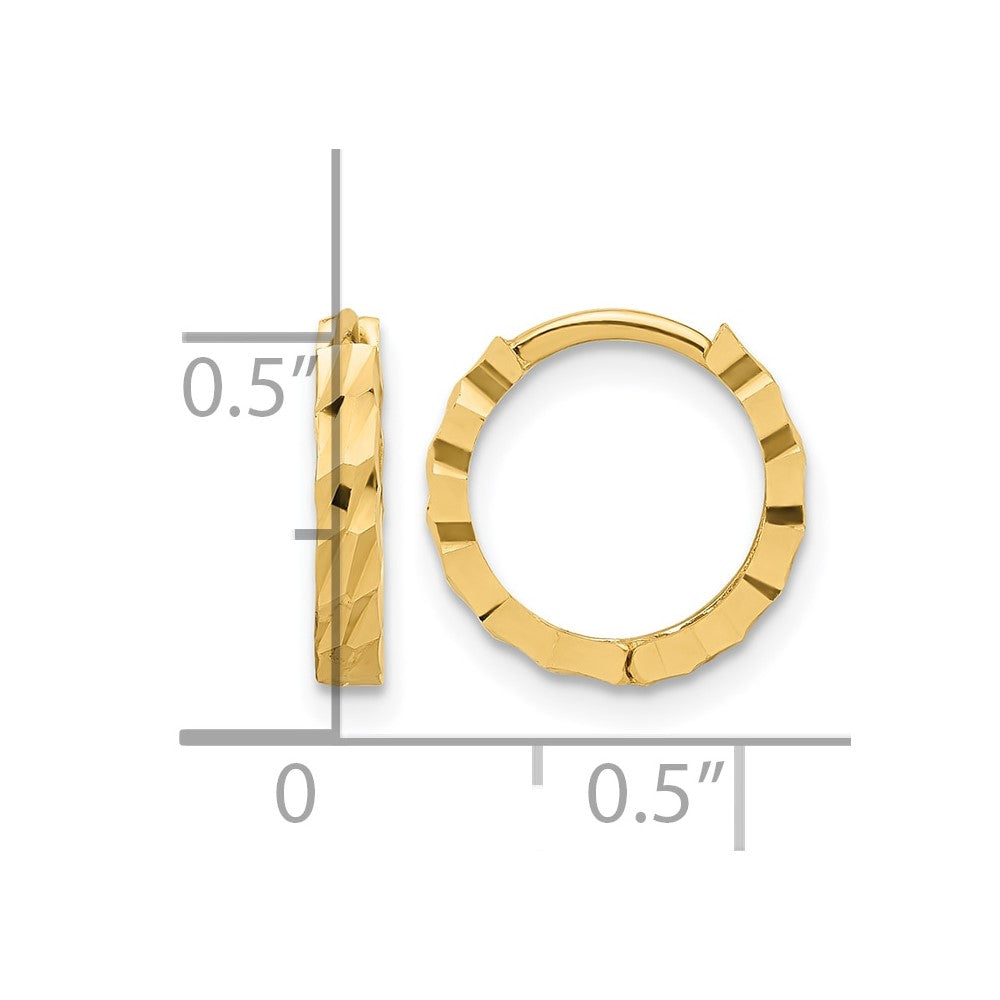 14K Yellow Gold Polished And Diamond Cut Huggie Hoop Earrings