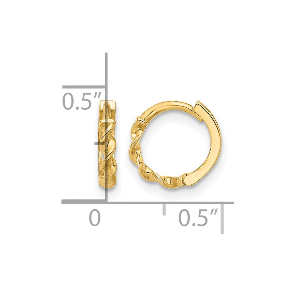14K Yellow Gold Polished Twisted Huggie Hoop Earrings