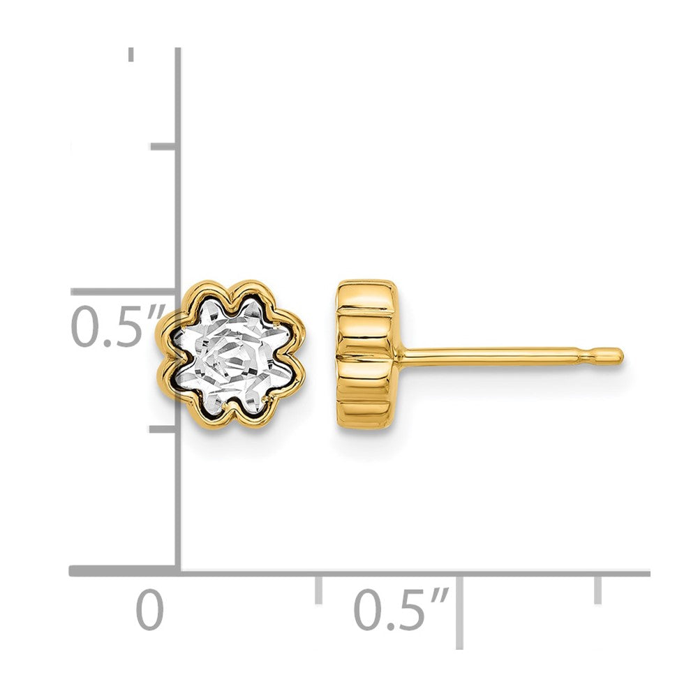 14K Two Tone Polished And Diamond Cut Flower Post Earrings