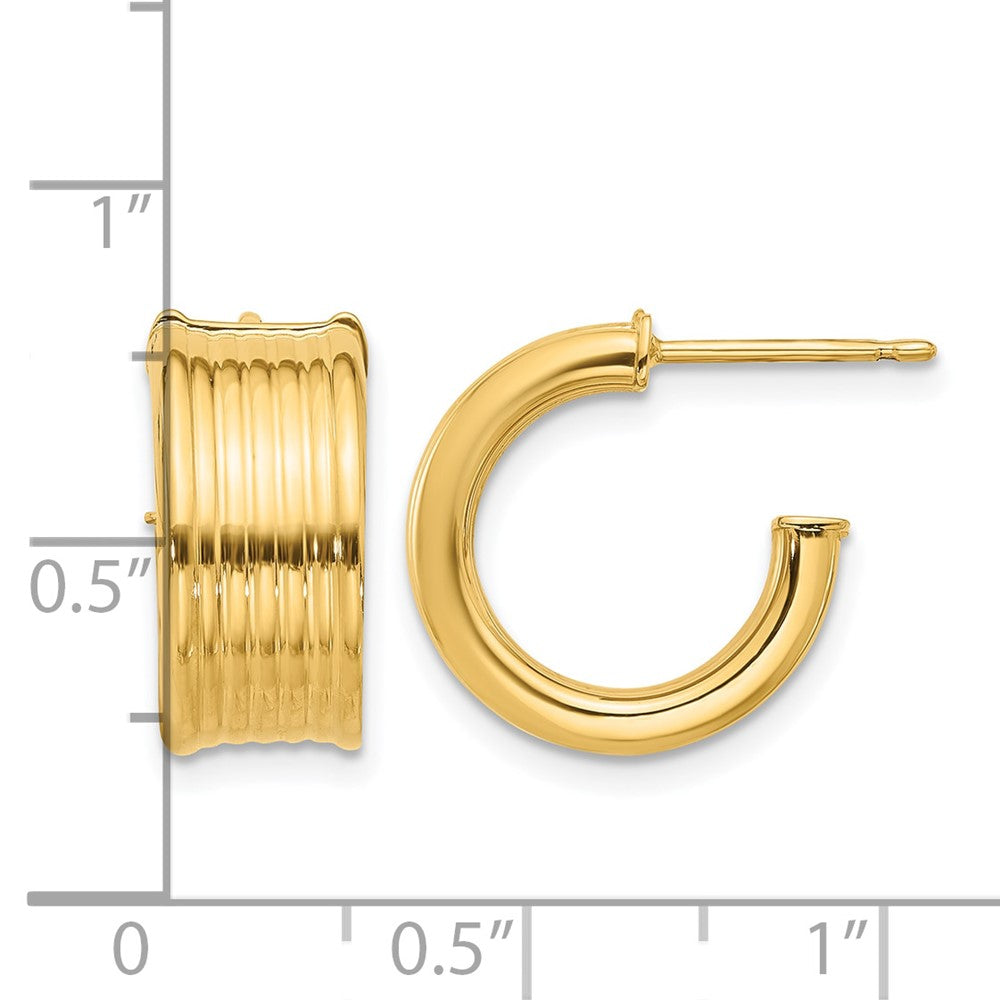 14K Yellow Gold Polished And Grooved J Hoop Post Earrings