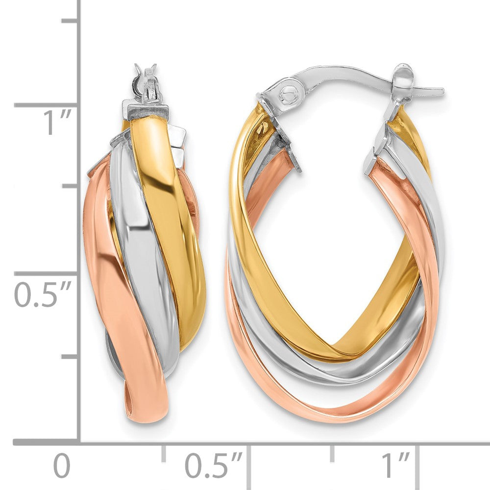 14K Yellow & Rhodium W/ White Rhod Rose Gold Plating Polished Twist Hoop Earrings