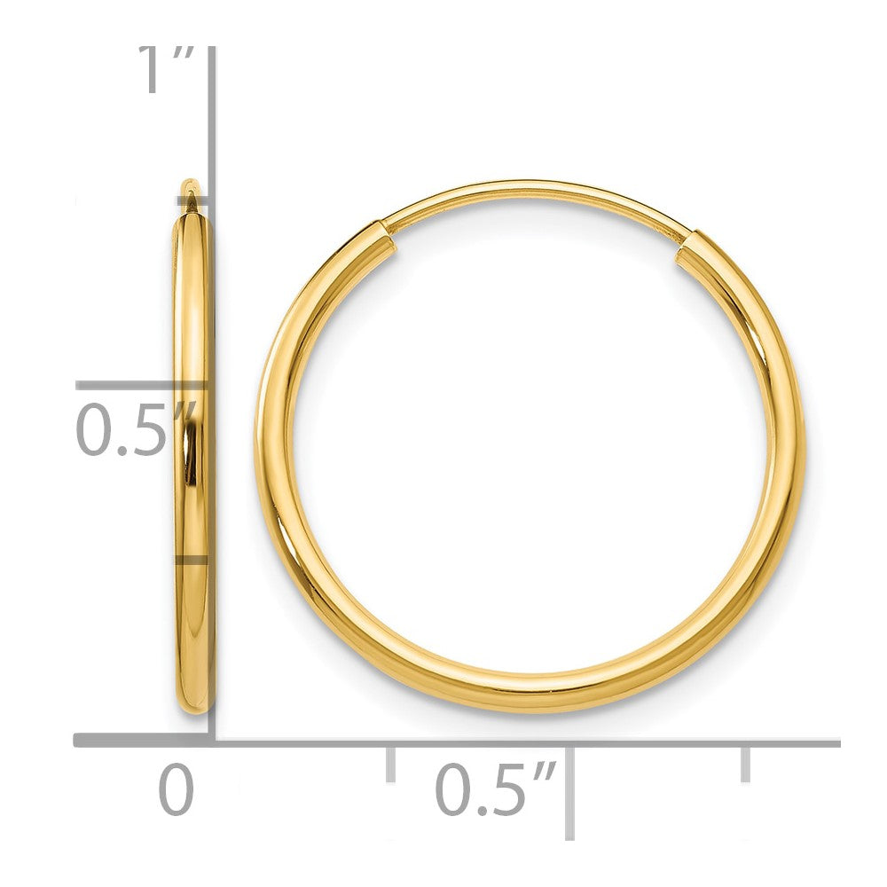 14K Yellow Gold 1.2mm Polished Round Endless Hoop Earrings
