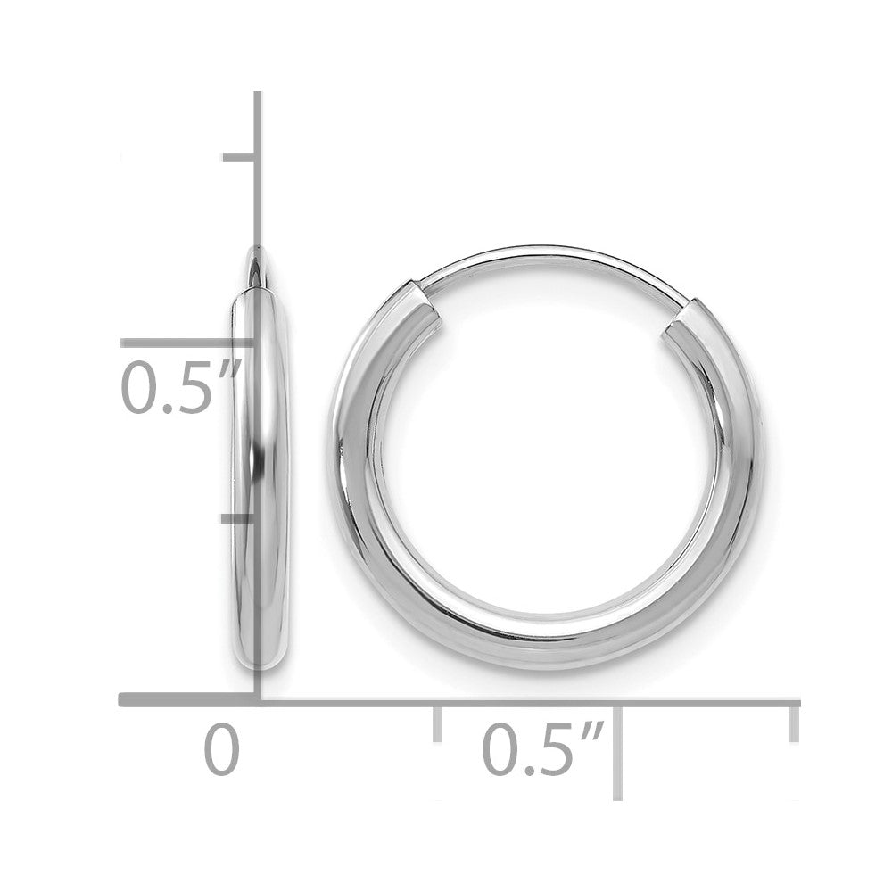 14K White Gold Polished Endless 2mm Hoop Earrings