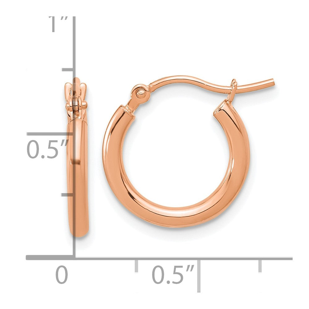 14K Rose Gold Polished 2X15mm Hoop Earrings