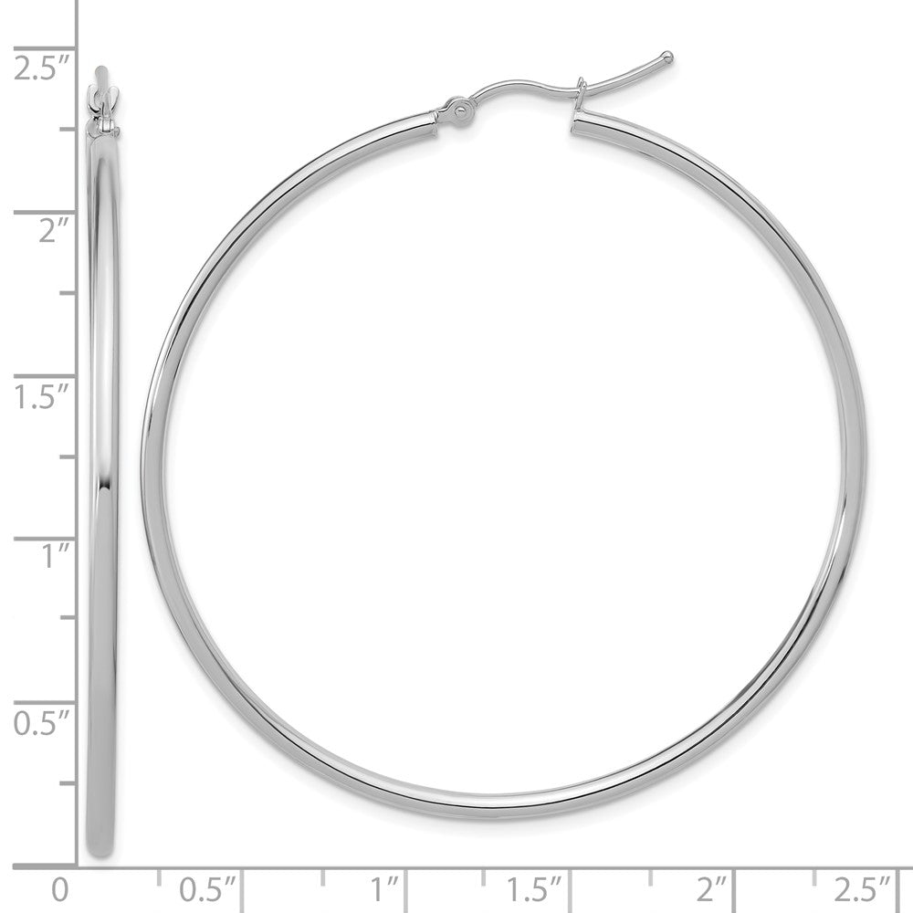 14K White Gold Polished 2X55mm Hoop Earrings