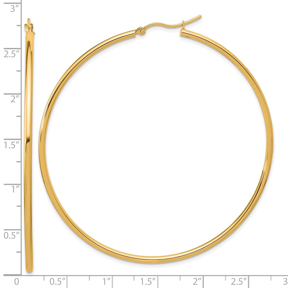 14K Yellow Gold Polished 2X65mm Hoop Earrings