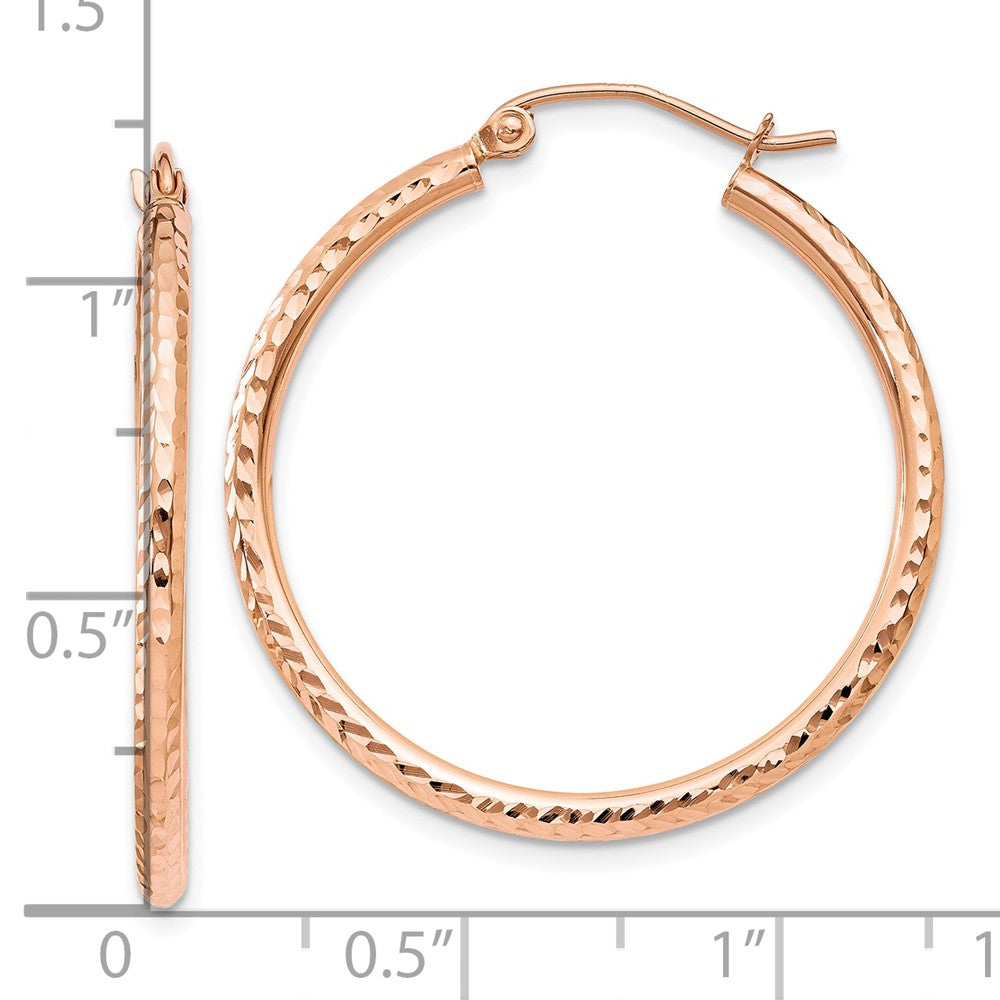 14K Rose Gold Diamond Cut Polished Hoop Earrings