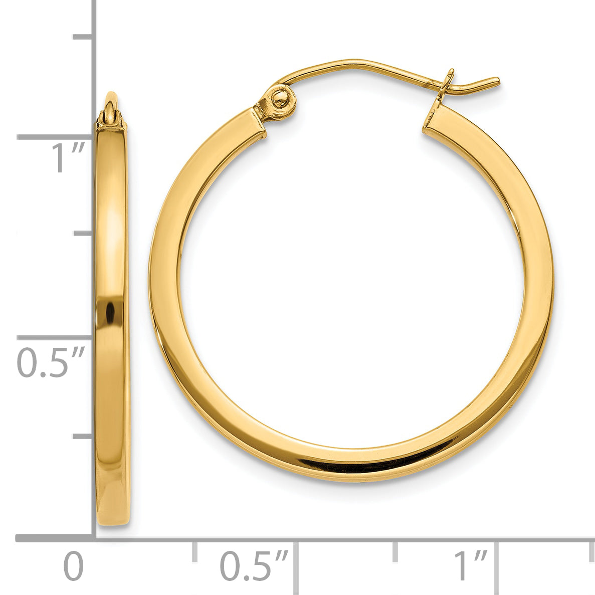 14K Yellow Gold 2mm Square Tube Hoop Earrings