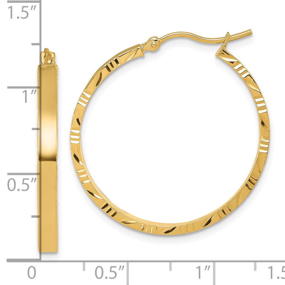 14K Yellow Gold D/C Edge Large 3mm Polished Hoop Earrings