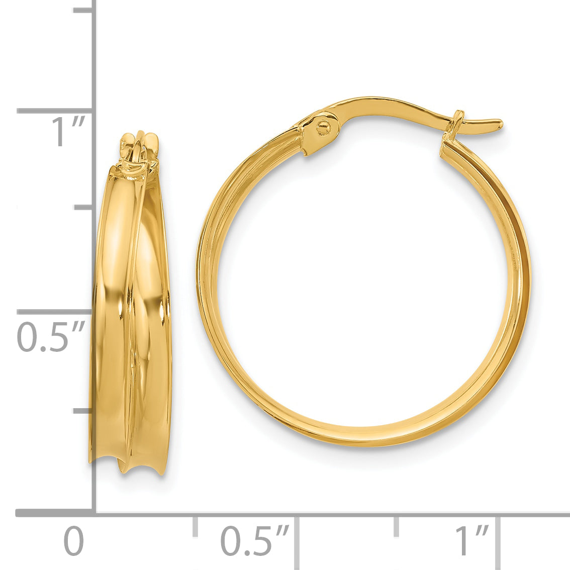 14K Yellow Gold Polished Grooved Round Hoop Earrings