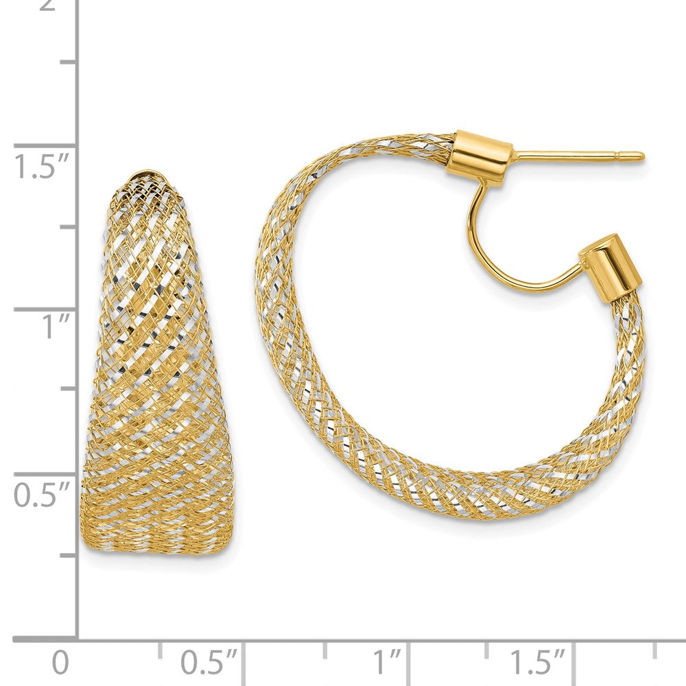 14K Yellow & Rhodium Braided Mesh Stretch Post Hoop Earrings