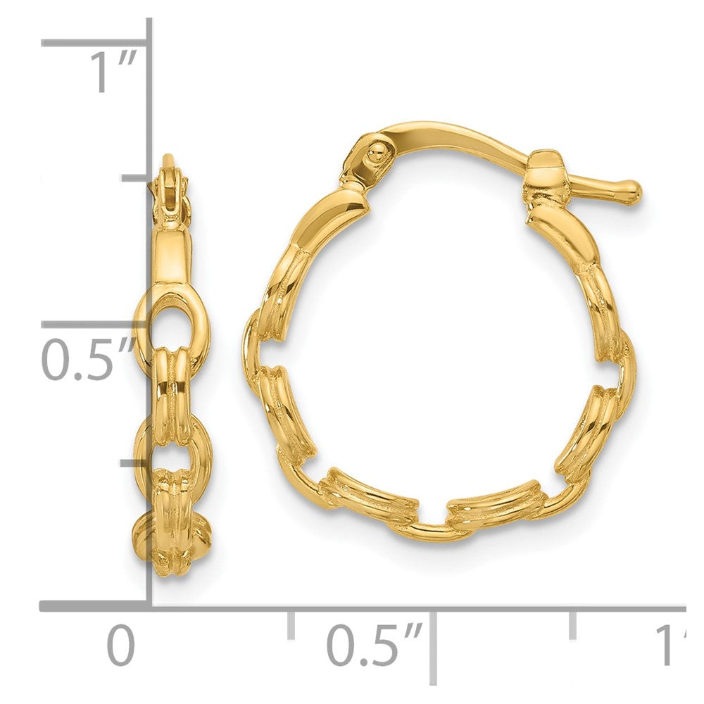 14K Yellow Gold Polished Link Design Hoop Earrings