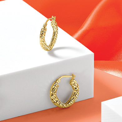 14K Yellow Gold Polished And D/C Hoop Earrings