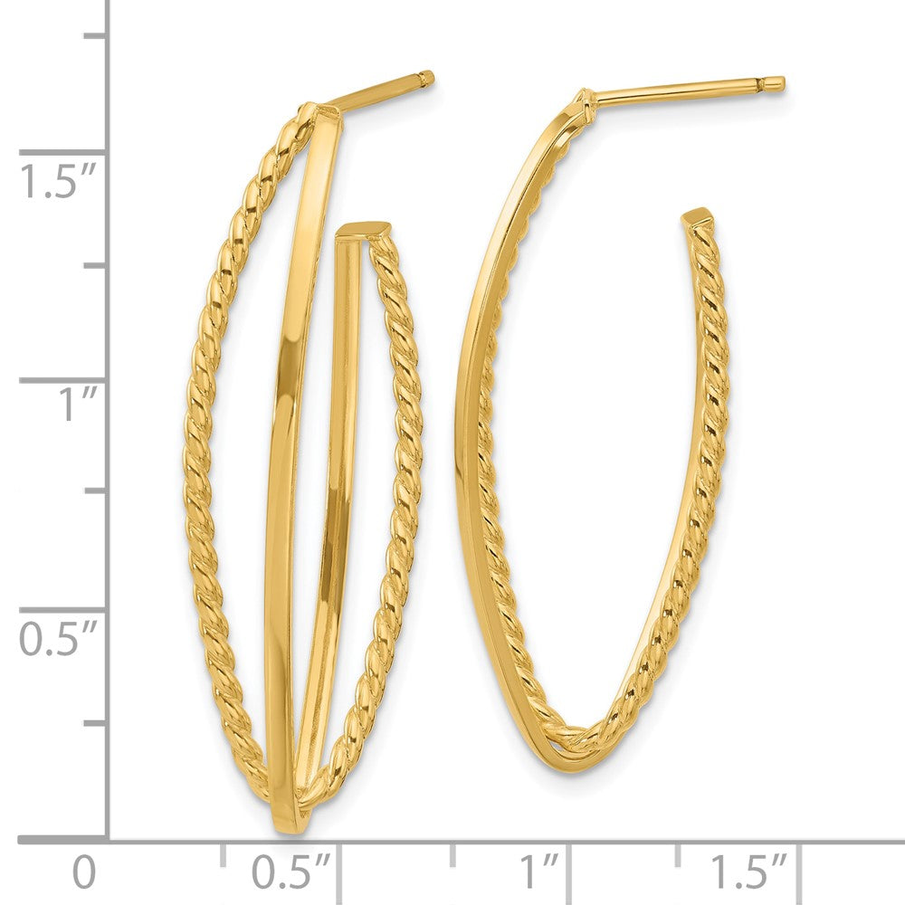 14K Yellow Gold Polished And Textured Fancy Drop Post Earrings