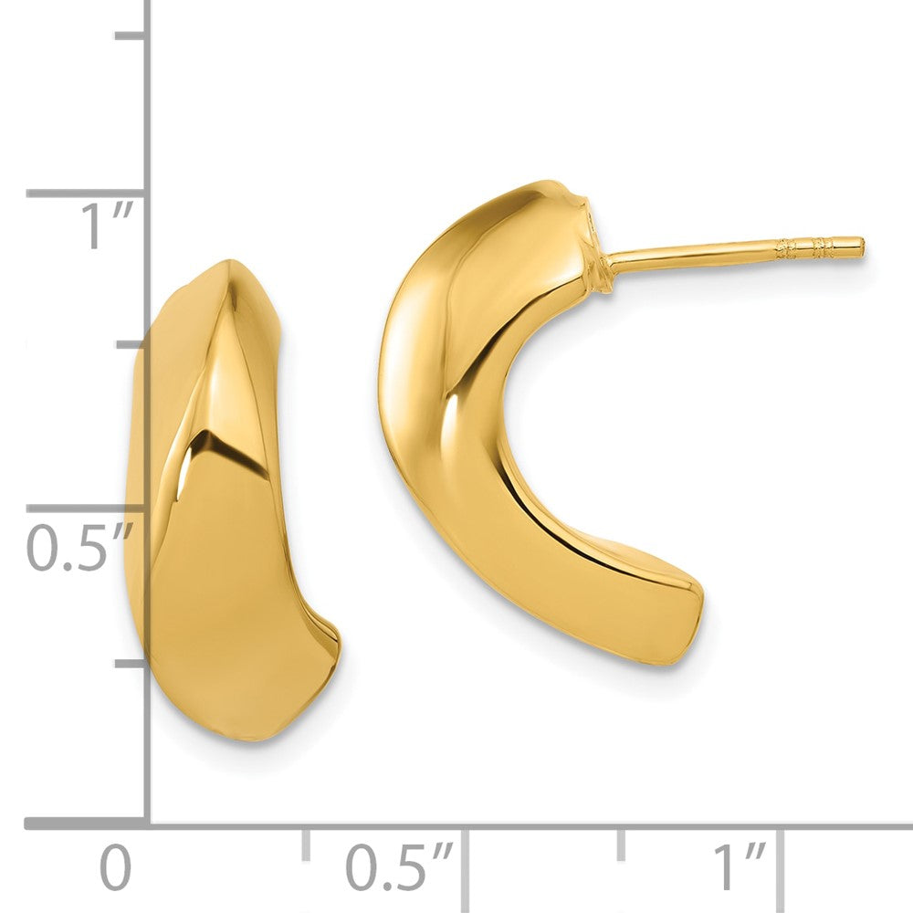 14K Yellow Gold Polished Hollow J Hoop Post Earrings
