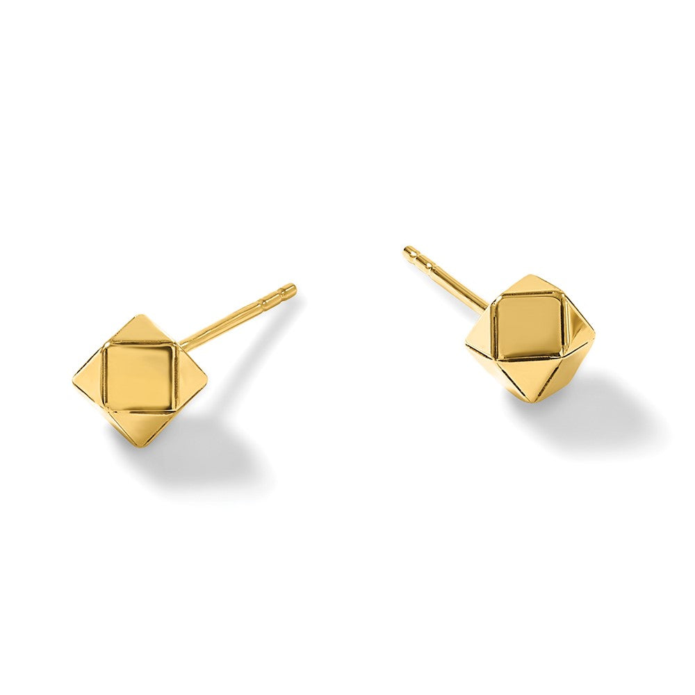 14K Yellow Gold Polished Geometric Ball Post Earrings