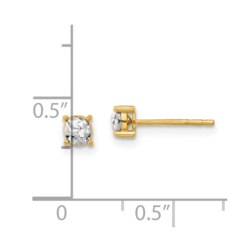 14K Yellow & Rhodium Polished And D/C Post Earrings