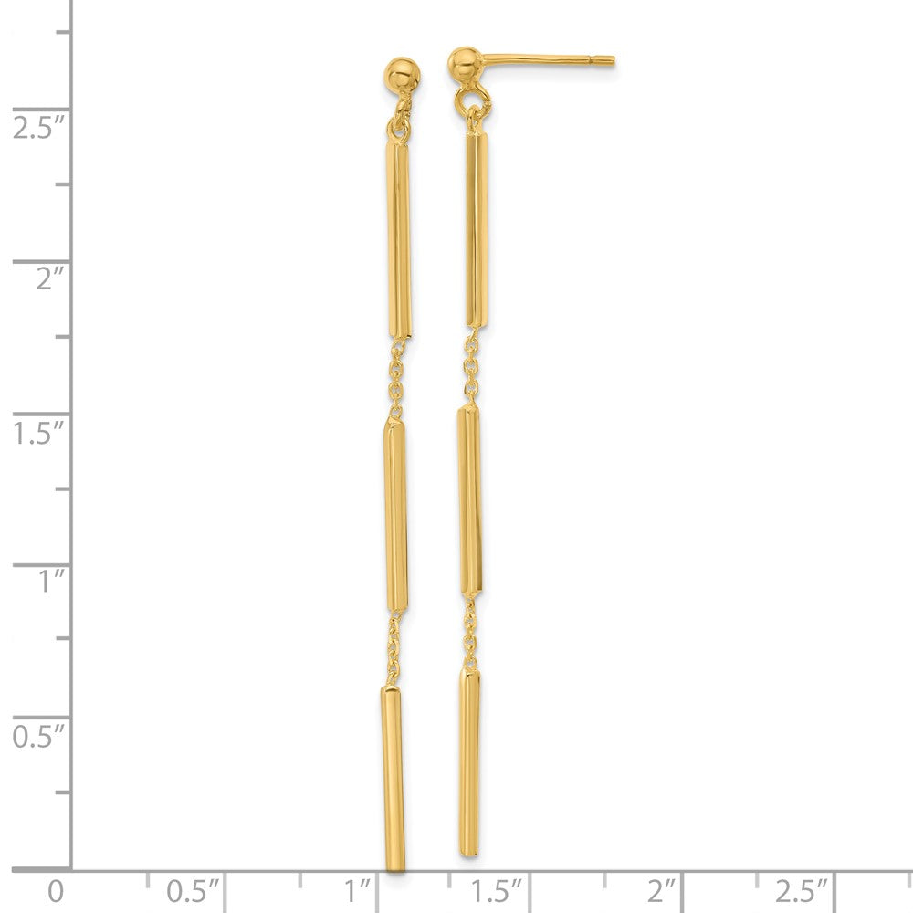 14K Yellow Gold Polished 3 Bar Dangle Post Earrings