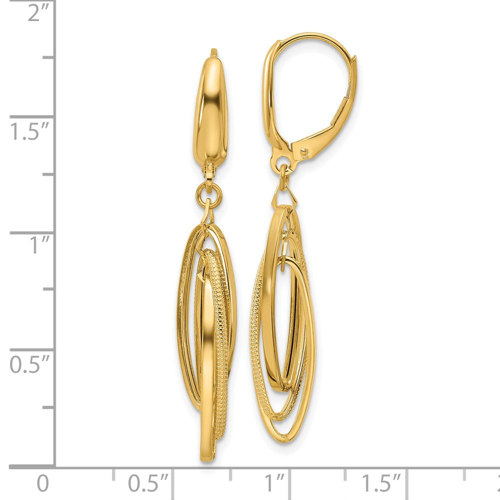 14K Yellow Gold Polished/Textured Triple Oval Dangle Earrings