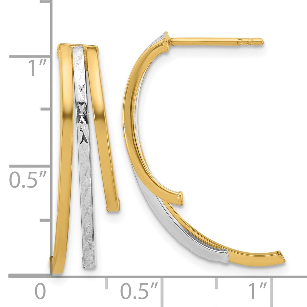 14K Yellow & Rhodium Polished And D/C 3 Row Drop Post Earrings